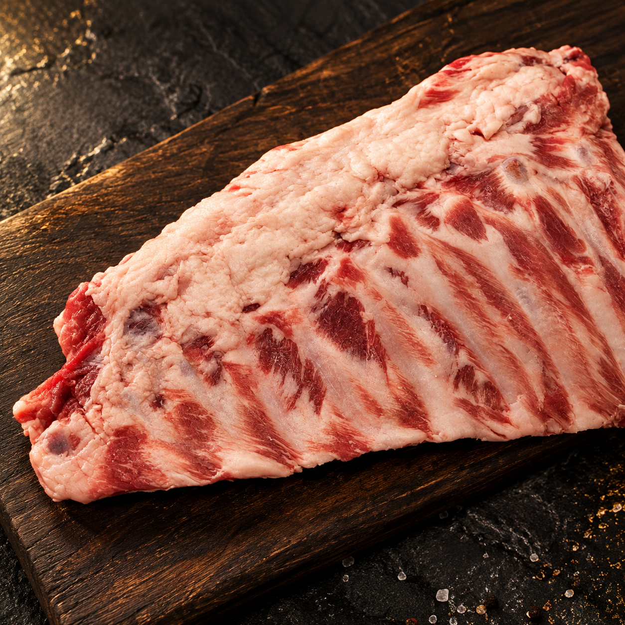 Raw detail Baby Back Ribs concept