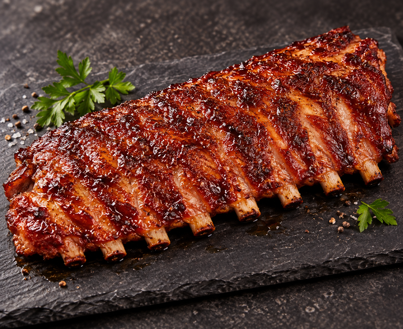 Cooked serving Baby Back Ribs concept